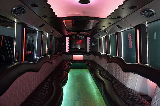 leather seating on a party bus